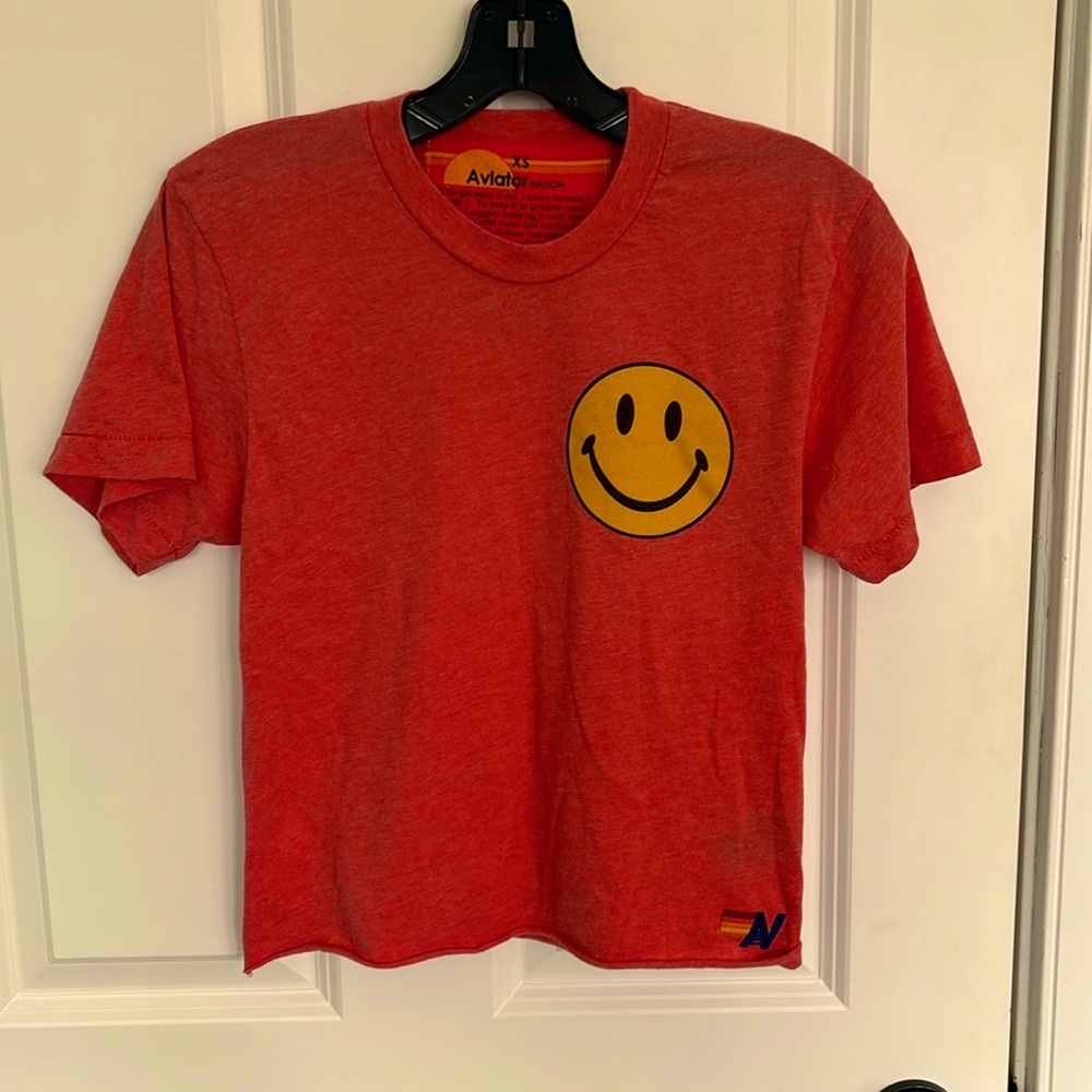 Aviator Nation orange smiley face tee size xs extra small